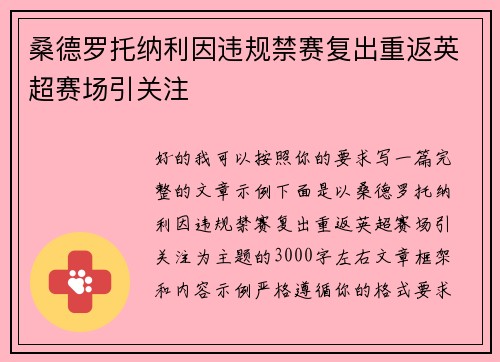 桑德罗托纳利因违规禁赛复出重返英超赛场引关注